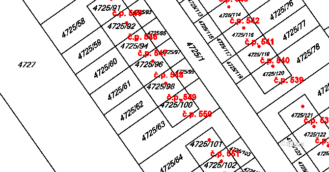 Syrovice 549 na parcele st. 4725/98 v KÚ Syrovice, Katastrální mapa