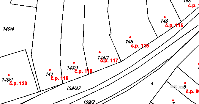 Olešnice 117 na parcele st. 144/1 v KÚ Olešnice na Moravě, Katastrální mapa