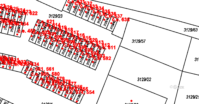 Bystřice nad Pernštejnem 611 na parcele st. 3129/44 v KÚ Bystřice nad Pernštejnem, Katastrální mapa
