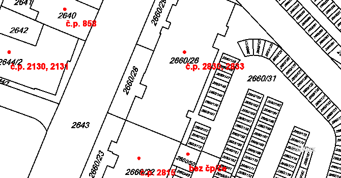 České Budějovice 3 2830, České Budějovice na parcele st. 2660/26 v KÚ České Budějovice 3, Katastrální mapa