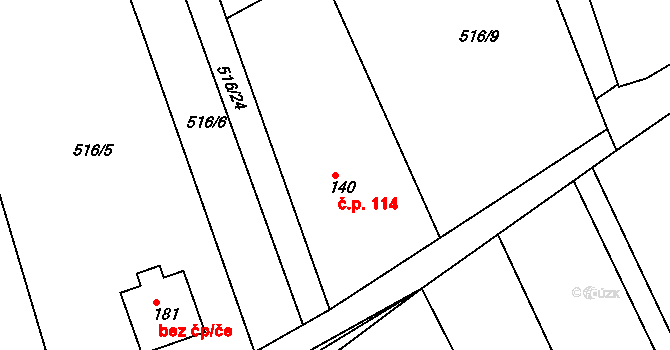 Petrovice 114 na parcele st. 140 v KÚ Petrovice u Rakovníka, Katastrální mapa
