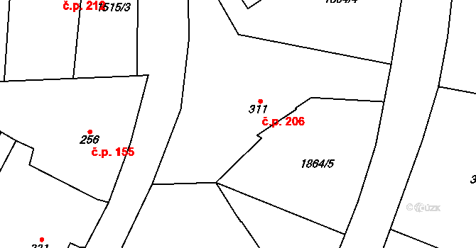 Větřní 206 na parcele st. 311 v KÚ Větřní, Katastrální mapa
