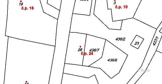 Jindřichovice 24, Blatná na parcele st. 26 v KÚ Jindřichovice u Blatenky, Katastrální mapa