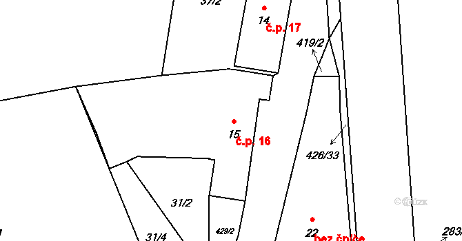 Chocenická Lhota 16, Chocenice na parcele st. 15 v KÚ Chocenická Lhota, Katastrální mapa