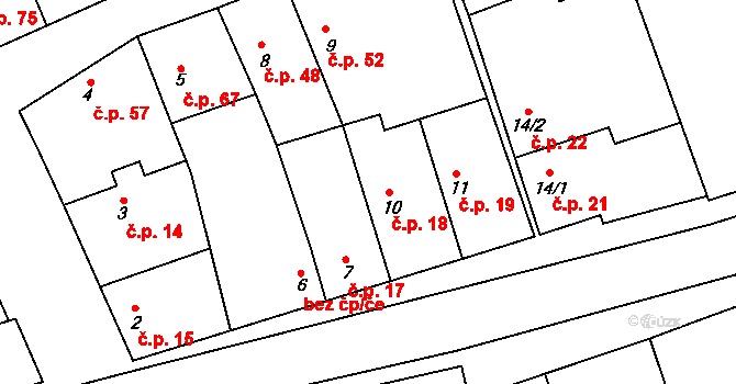 Hřivčice 18, Peruc na parcele st. 10 v KÚ Hřivčice, Katastrální mapa