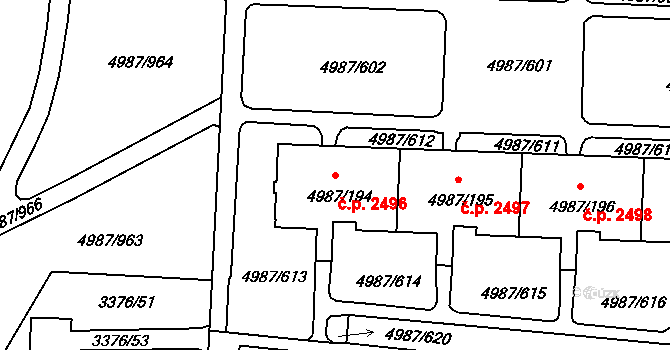 Louny 2496 na parcele st. 4987/194 v KÚ Louny, Katastrální mapa