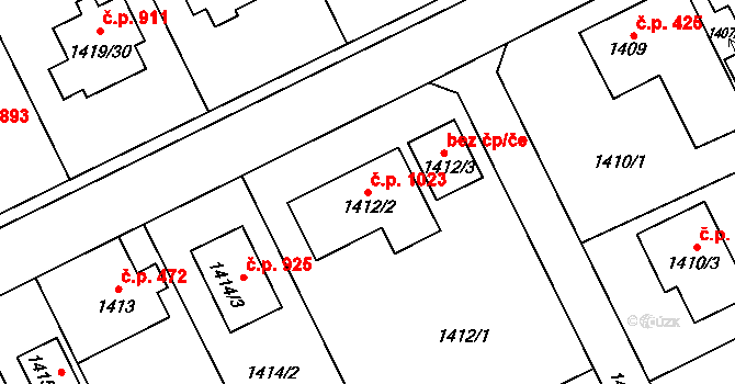 Bolatice 1023 na parcele st. 1412/2 v KÚ Bolatice, Katastrální mapa