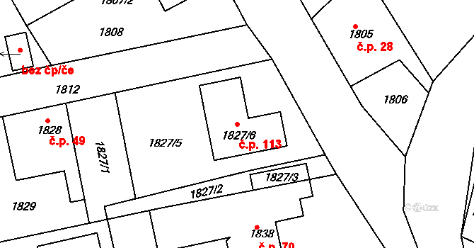 Jánská 113, Loděnice na parcele st. 1827/6 v KÚ Loděnice u Berouna, Katastrální mapa