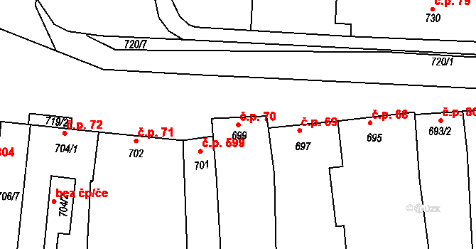 Klobouky u Brna 70 na parcele st. 699 v KÚ Klobouky u Brna, Katastrální mapa
