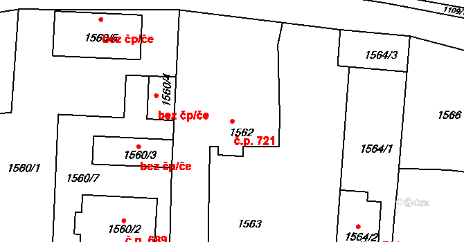 Klobouky u Brna 721 na parcele st. 1562 v KÚ Klobouky u Brna, Katastrální mapa