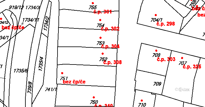 Lednice 308 na parcele st. 752 v KÚ Lednice na Moravě, Katastrální mapa