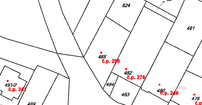 Sedlec 296 na parcele st. 485 v KÚ Sedlec u Mikulova, Katastrální mapa