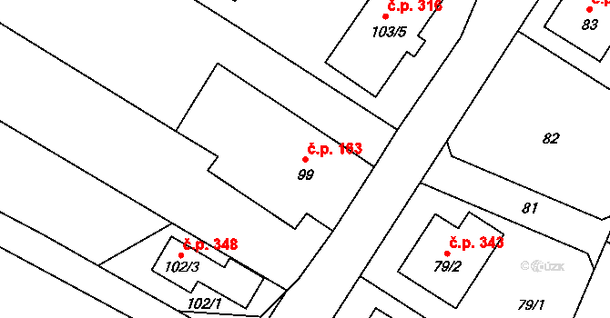 Rychlov 163, Bystřice pod Hostýnem na parcele st. 99 v KÚ Rychlov u Bystřice pod Hostýnem, Katastrální mapa