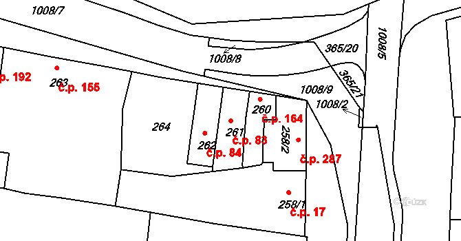 Všetuly 83, Holešov na parcele st. 261 v KÚ Všetuly, Katastrální mapa