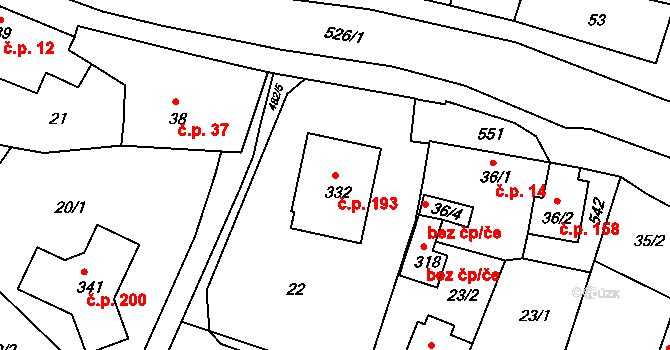 Žopy 193, Holešov na parcele st. 332 v KÚ Žopy, Katastrální mapa