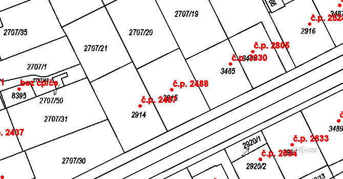 Kroměříž 2488 na parcele st. 2915 v KÚ Kroměříž, Katastrální mapa