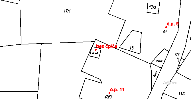 Okounov 105316253 na parcele st. 40/4 v KÚ Kotvina, Katastrální mapa