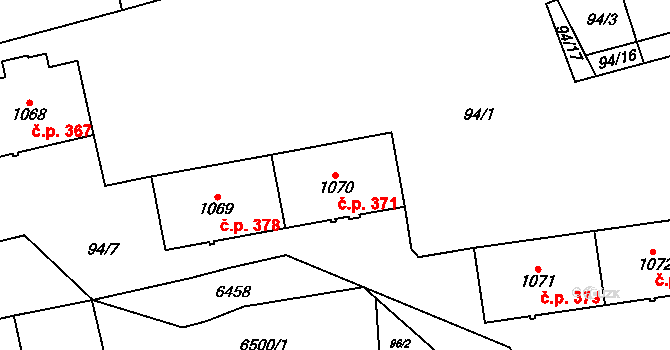 Hrušovany nad Jevišovkou 371 na parcele st. 1070 v KÚ Hrušovany nad Jevišovkou, Katastrální mapa