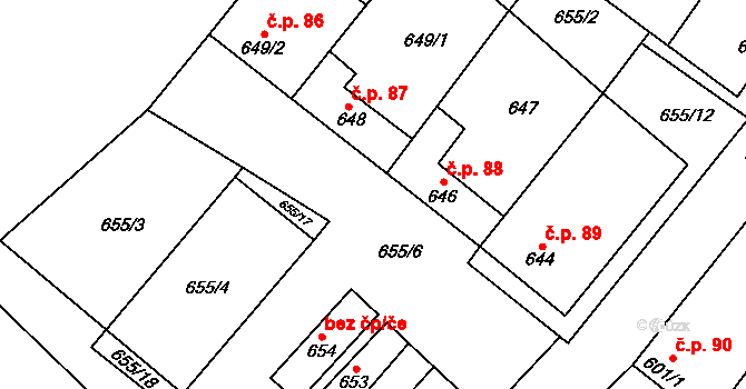 Litobratřice 88 na parcele st. 646 v KÚ Litobratřice, Katastrální mapa