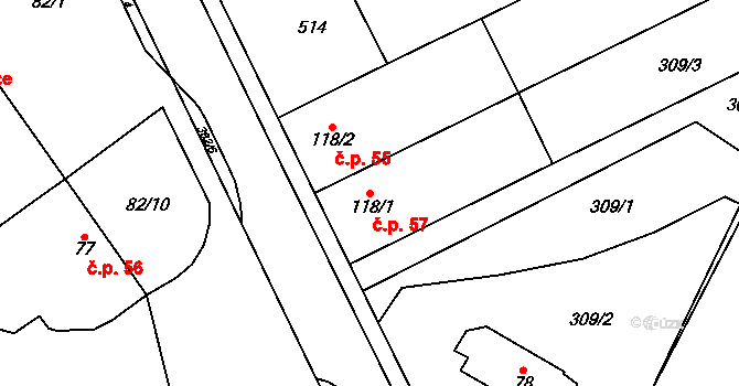 Mramotice 57, Znojmo na parcele st. 118/1 v KÚ Mramotice, Katastrální mapa