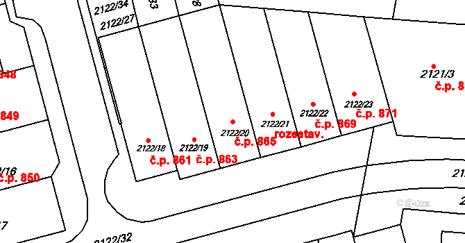 Moravský Krumlov 865 na parcele st. 2122/20 v KÚ Moravský Krumlov, Katastrální mapa