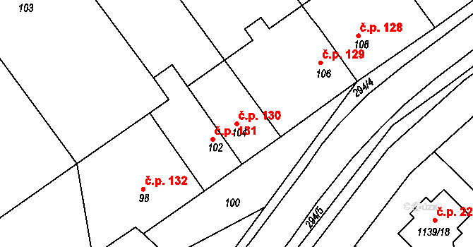 Hlízov 130 na parcele st. 104 v KÚ Hlízov, Katastrální mapa