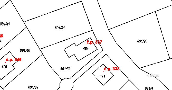 Krakovany 337 na parcele st. 484 v KÚ Krakovany, Katastrální mapa
