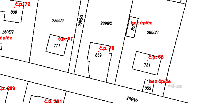 Mlýnec 75, Postřekov na parcele st. 869 v KÚ Postřekov, Katastrální mapa