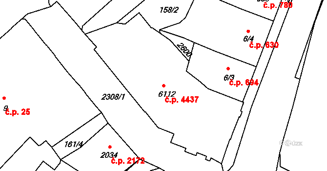 Jablonec nad Nisou 4437 na parcele st. 6112 v KÚ Jablonec nad Nisou, Katastrální mapa