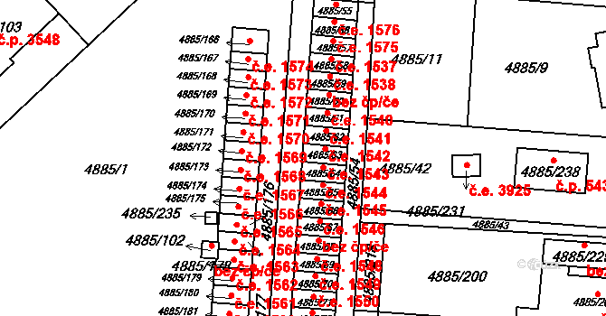 Jihlava 1543 na parcele st. 4885/63 v KÚ Jihlava, Katastrální mapa