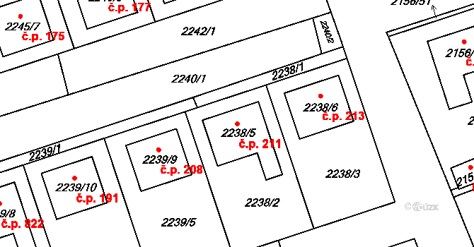 Lužice 211 na parcele st. 2238/5 v KÚ Lužice u Hodonína, Katastrální mapa