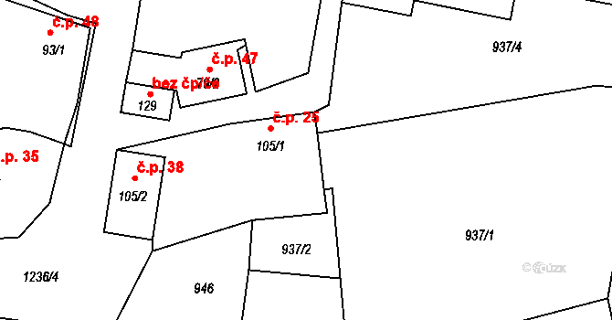 Velké Heřmanice 25, Heřmaničky na parcele st. 105/1 v KÚ Velké Heřmanice, Katastrální mapa