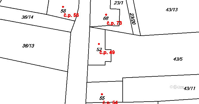 Cerhýnky 49, Cerhenice na parcele st. 52 v KÚ Cerhýnky, Katastrální mapa