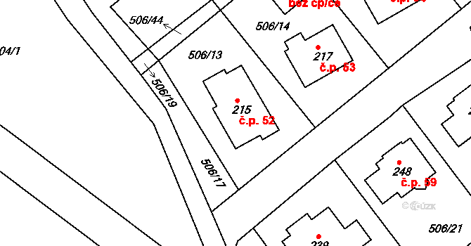 Kobyly 52 na parcele st. 215 v KÚ Kobyly, Katastrální mapa