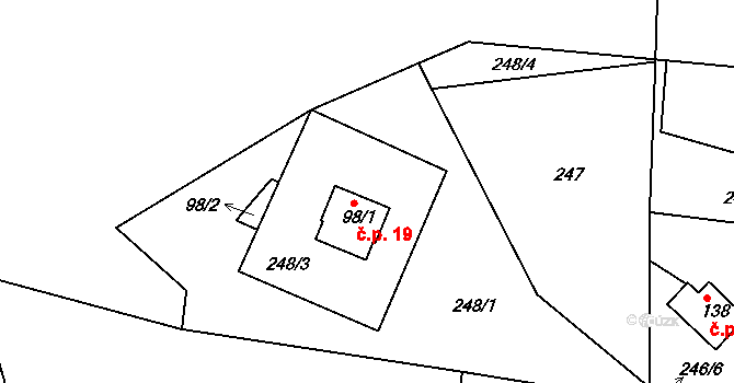Roudnice 19, Jestřabí v Krkonoších na parcele st. 98/1 v KÚ Roudnice v Krkonoších, Katastrální mapa