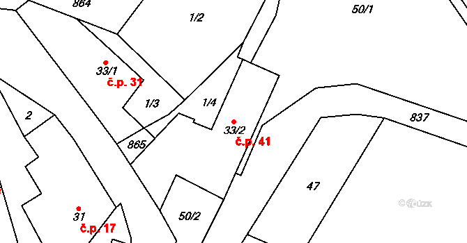 Synalov 41 na parcele st. 33/2 v KÚ Synalov, Katastrální mapa