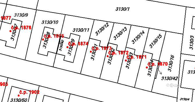 Tachov 1873 na parcele st. 3130/31 v KÚ Tachov, Katastrální mapa