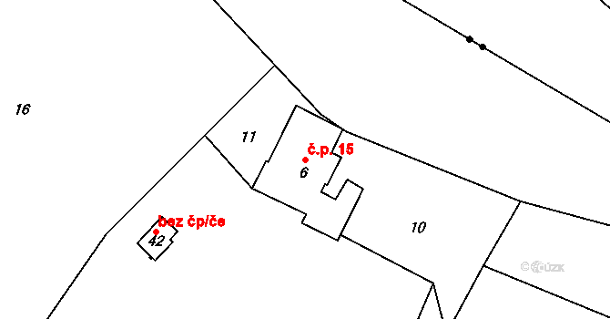 Doly 15, Bouzov na parcele st. 6 v KÚ Doly u Bouzova, Katastrální mapa