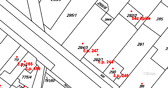 Křelov 247, Křelov-Břuchotín na parcele st. 294/3 v KÚ Křelov, Katastrální mapa