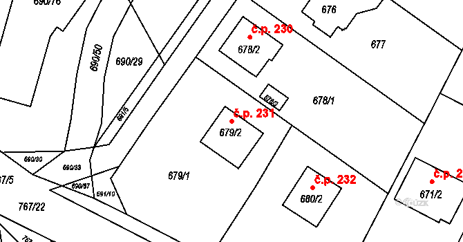 Poříčí 231, Boršov nad Vltavou na parcele st. 679/2 v KÚ Boršov nad Vltavou, Katastrální mapa