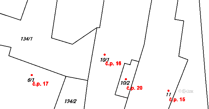 Dolní Týnec 16, Třebušín na parcele st. 10/1 v KÚ Dolní Týnec, Katastrální mapa