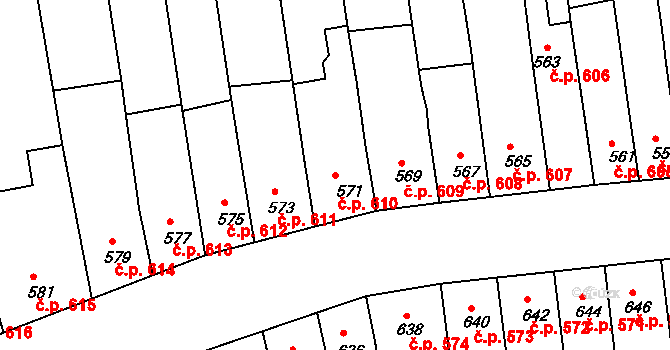 Roudnice nad Labem 610 na parcele st. 571 v KÚ Roudnice nad Labem, Katastrální mapa