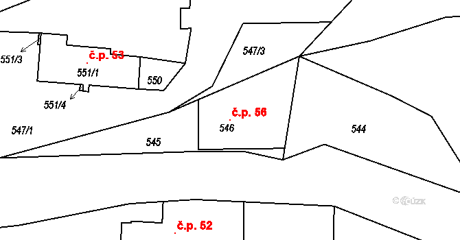 Košťálov 56 na parcele st. 546 v KÚ Košťálov, Katastrální mapa