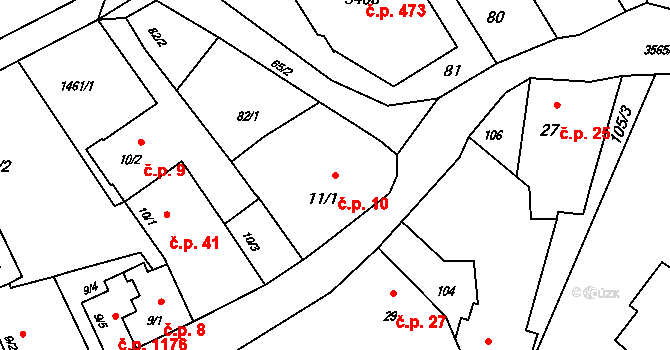 Rožnov pod Radhoštěm 10 na parcele st. 11/1 v KÚ Rožnov pod Radhoštěm, Katastrální mapa