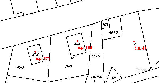 Robousy 154, Jičín na parcele st. 253 v KÚ Robousy, Katastrální mapa