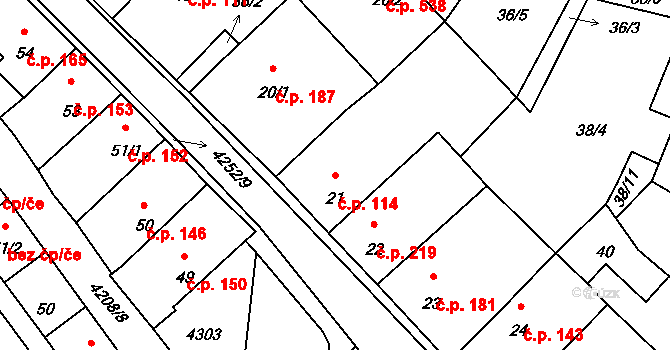 Kardašova Řečice 114 na parcele st. 21 v KÚ Kardašova Řečice, Katastrální mapa