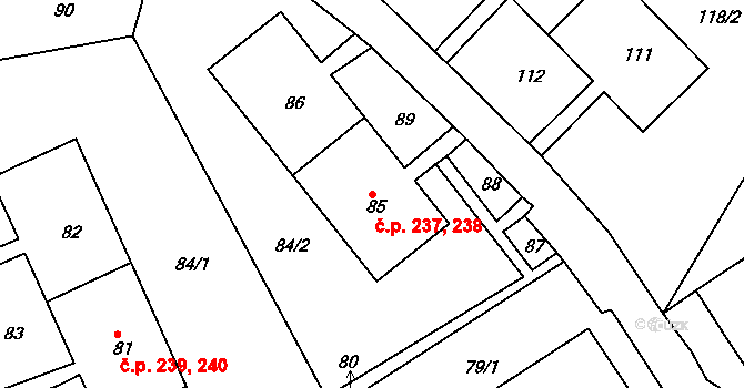 Chlumec 237,238 na parcele st. 85 v KÚ Chlumec u Chabařovic, Katastrální mapa