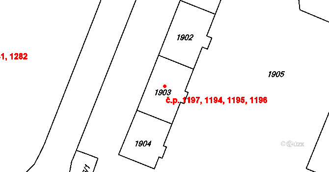 Kadaň 1194,1195,1196,1197 na parcele st. 1903 v KÚ Kadaň, Katastrální mapa