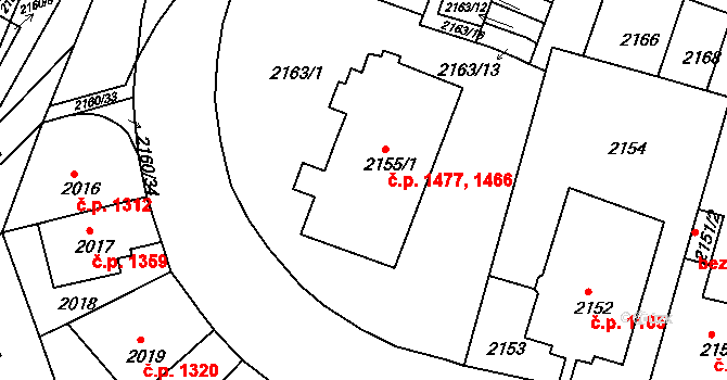 Husovice 1466,1477, Brno na parcele st. 2155/1 v KÚ Husovice, Katastrální mapa