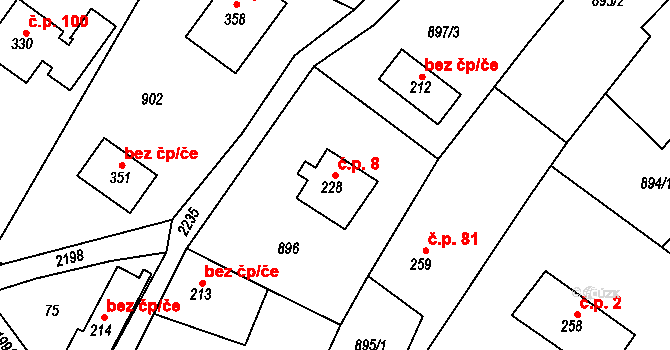 Jirkov 8, Železný Brod na parcele st. 228 v KÚ Jirkov u Železného Brodu, Katastrální mapa